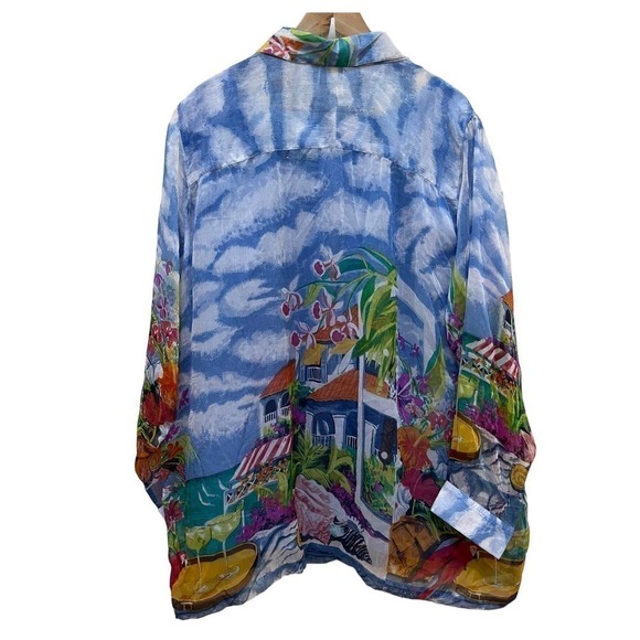 NWT Roaman’s Seaside Tropical Artsy Print Button Up Tank Blouse Plus Size 24W - Picture 3 of 14